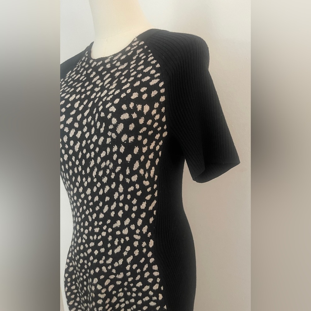 Tory Burch Gemma Sweater Dress Polka Dot Merino Wool Leopard Black White Size L